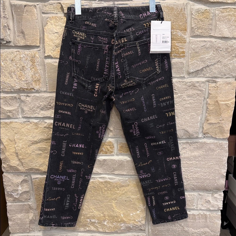 Chanel Logo Print Jeans Black Multicolor Denim NWT Size 38 FR / US 6 - Picture 6 of 12